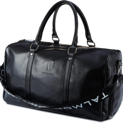 17.7 inch Gym Duffle Leather Bag with Shoe Compartment for Sports Travel - Adjustable Shoulder Strap, Weekender Travel Overnight Bag for Men