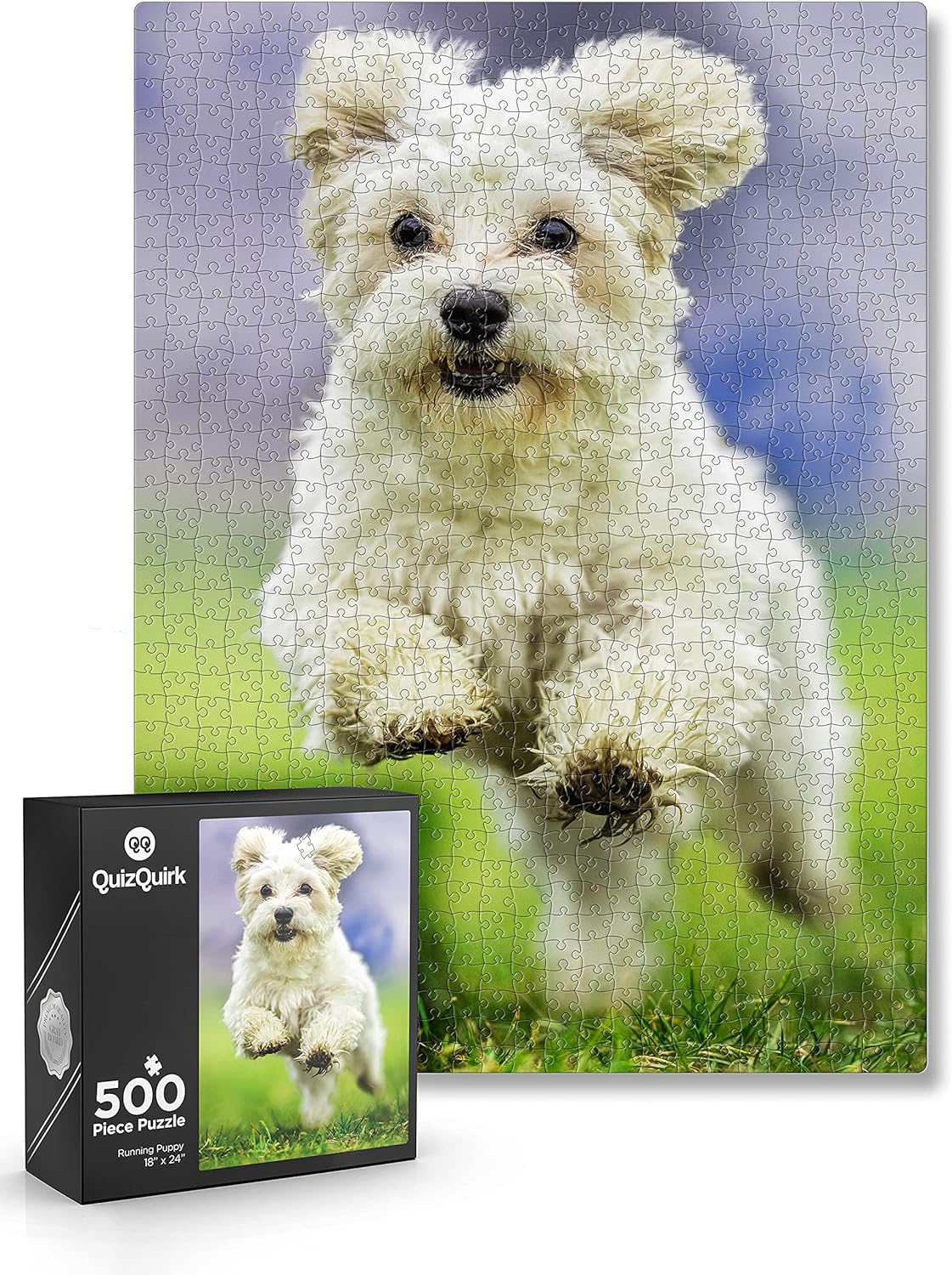 QuizQuirk 500 Piece Puzzle, Jumping Dog Jigsaw Puzzle for Adults/Teens ...