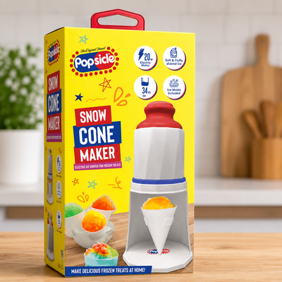 Popsicle Snow Cone Maker – Electric Ice Shaver for Soft & Fluffy Shaved Ice Treats | 20W Motor, 34 Fl Oz, Ice Molds Included