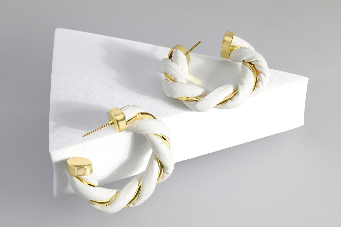 Gold-Plated Twisted Leather Hoop Earrings with Gift Pouch