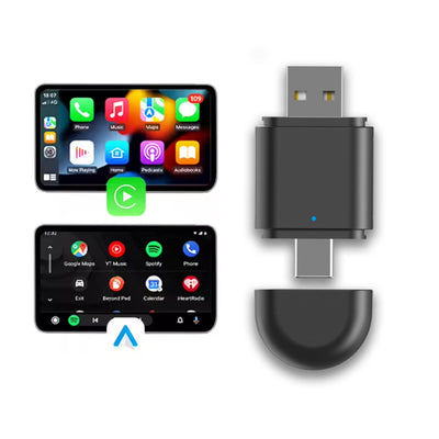 2-in-1 Wireless CarPlay & Android Auto Adapter | USB & Type-C Plug | 5.8GHz Wi-Fi