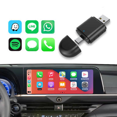 2-in-1 Wireless CarPlay & Android Auto Adapter | USB & Type-C Plug | 5.8GHz Wi-Fi
