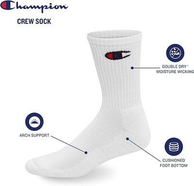 12-Pack Champion Crew Socks - Grey