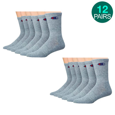 12-Pack Champion Crew Socks - Grey