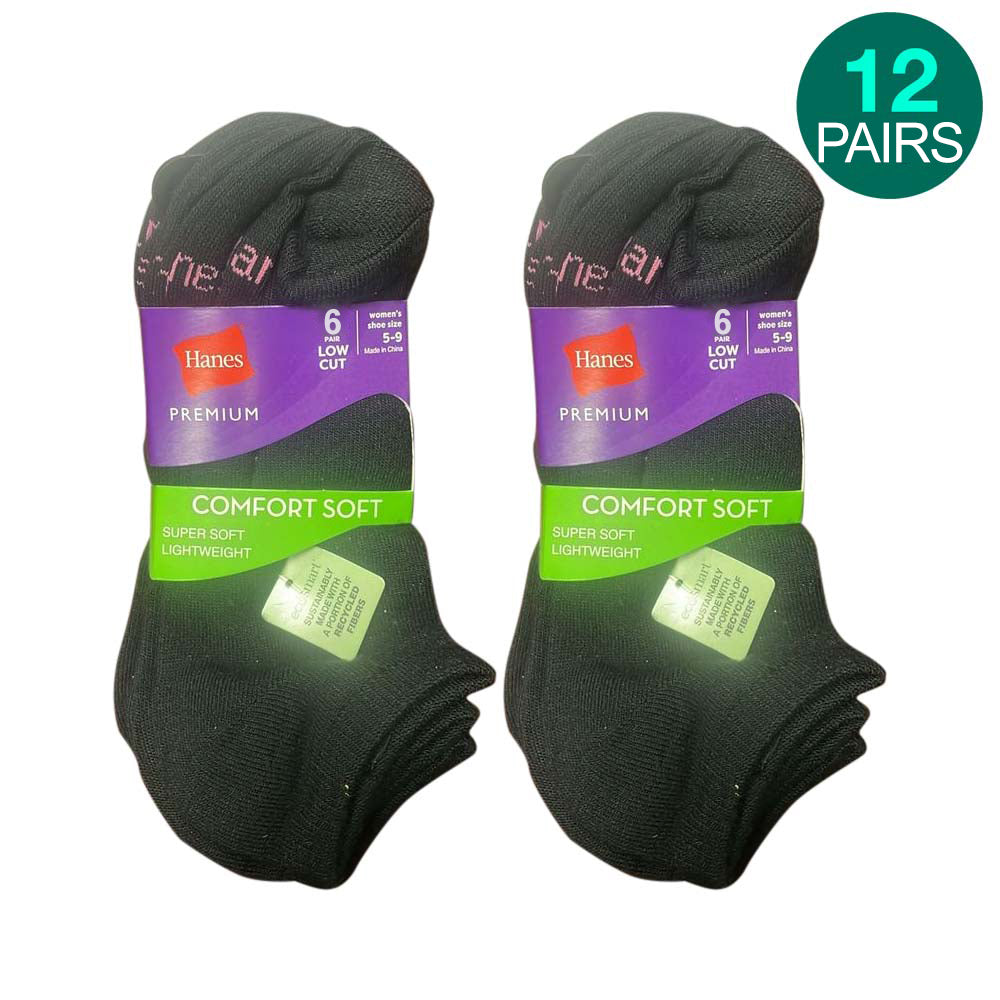 12-Pack Hanes Premium Low Cut Socks - Black