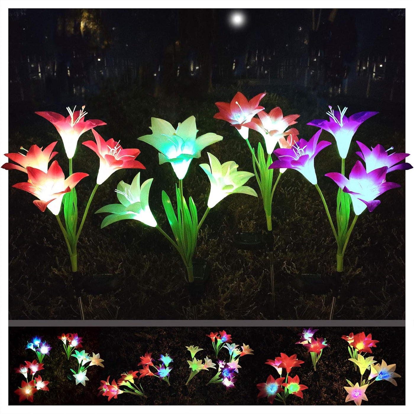 4-Pack Solar Powered Garden Flowers with Lights - Waterproof, Easy Install, No Wiring Needed