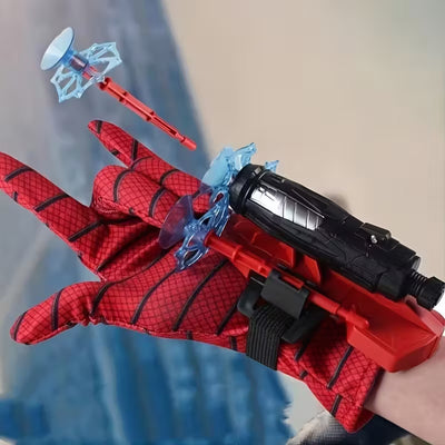 2-Pack Spider Web Launcher Gloves - Red and Blue Hero Toy, 5-Meter Shooting Distance, Absorbable Bullets