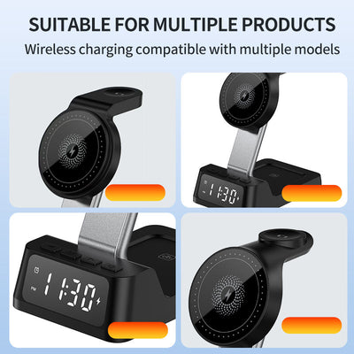 4-in-1 Wireless Charging Station with Alarm Clock – Fast Charging Stand for Phone, Watch & Earbuds (Black or White)