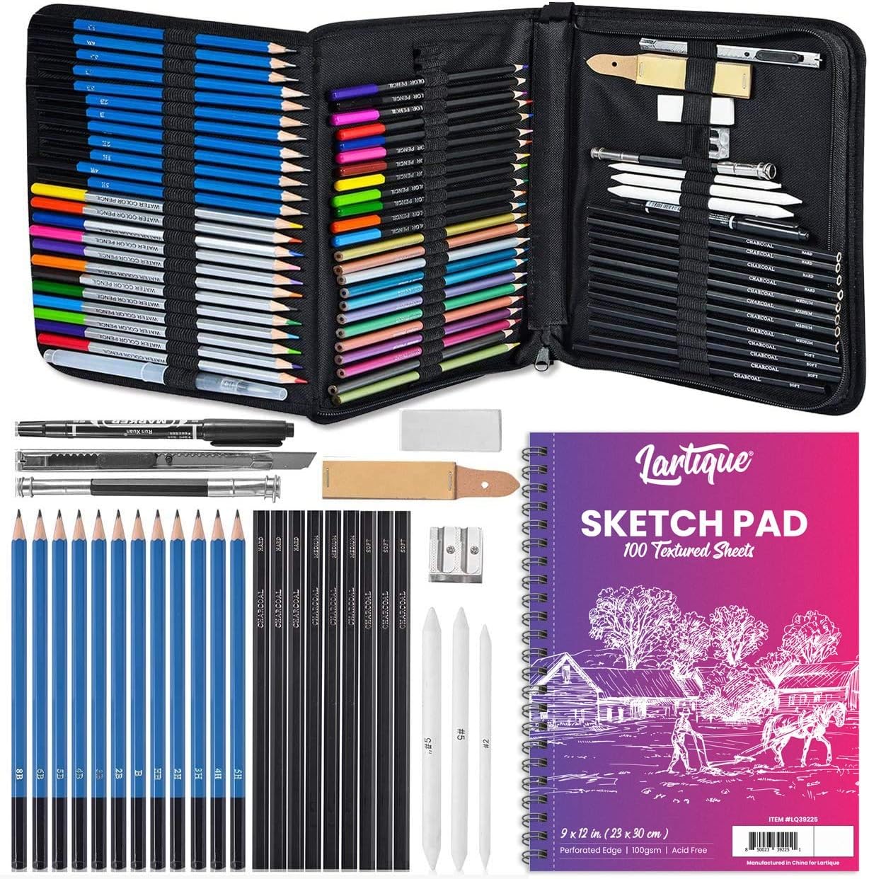 Lartique Art Supplies & Drawing Kit 32-pc or 71 pc Drawing Supplies Drawing Kit - Art Supplies for Adults and Kids