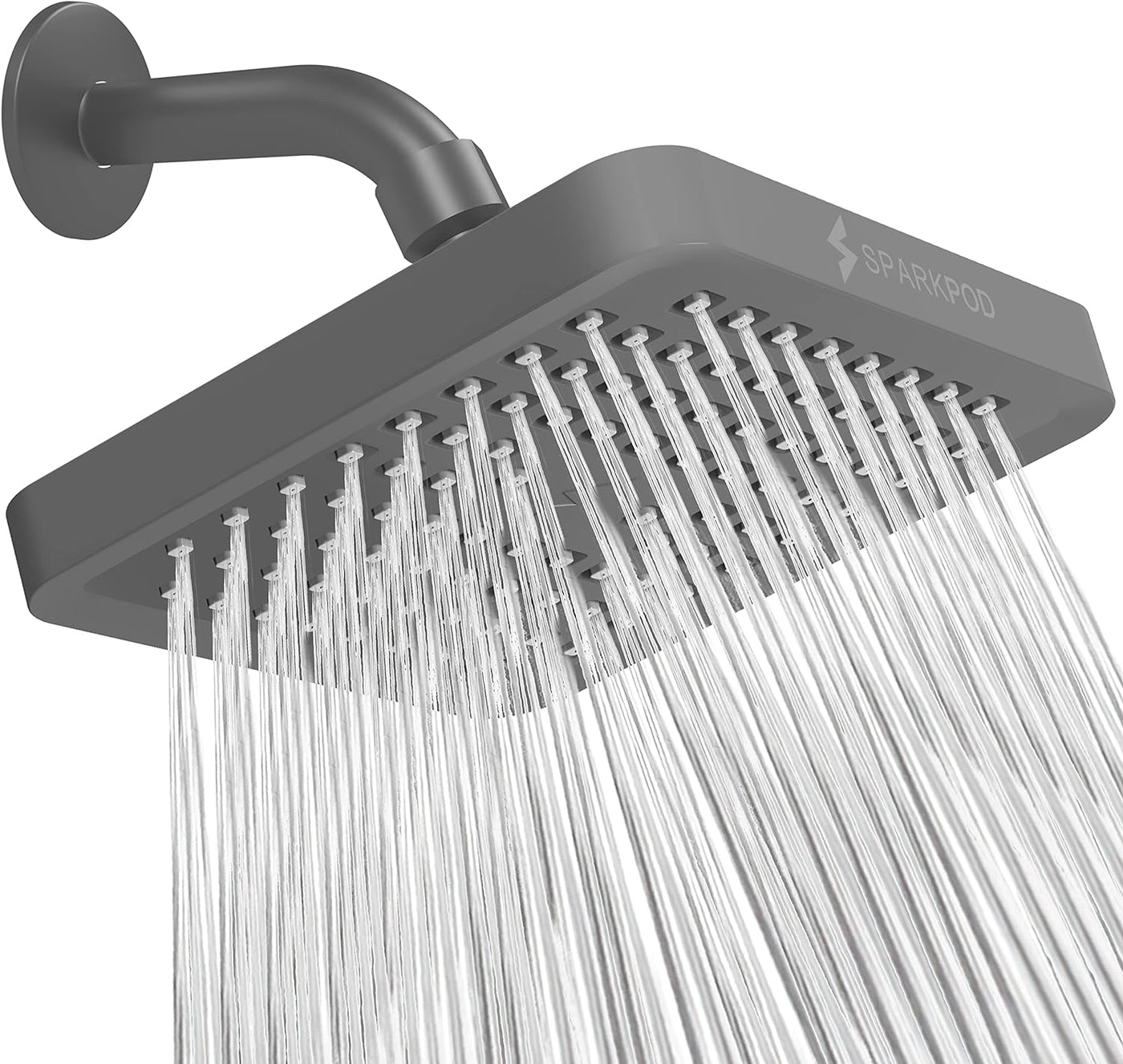 SparkPod Shower Head - High Pressure Rain – 6 inch Square – (Charcoal Grey)