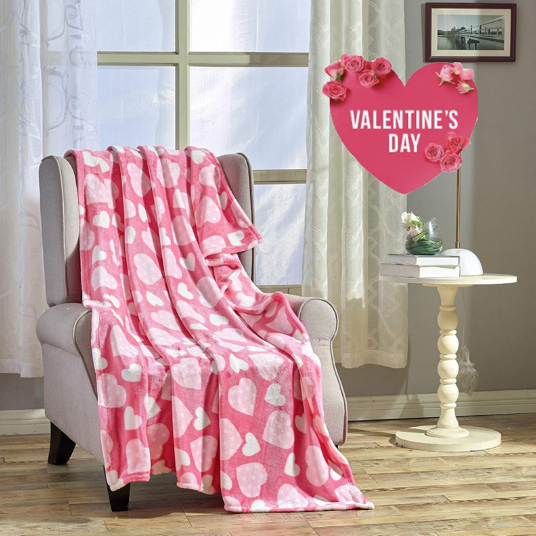 Ultra Plush Valentine's Day Heart-Themed Throw Blanket – Soft, Cozy, and Luxurious Fleece, 50" x 60"