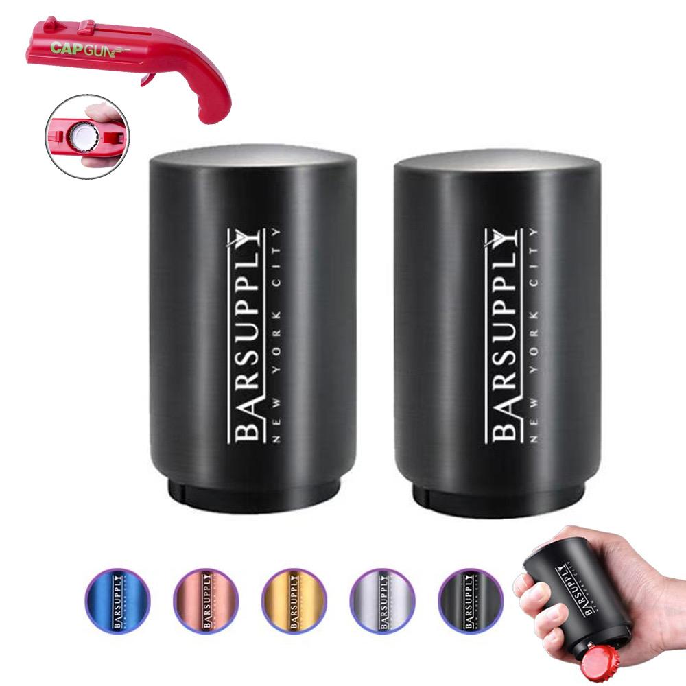 2-Pack BARSUPPLY Push Down Automatic Magnetic Beer Bottle Opener + BONUS Cap Gun