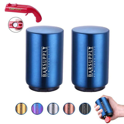 2-Pack BARSUPPLY Push Down Automatic Magnetic Beer Bottle Opener + BONUS Cap Gun