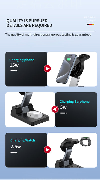 4-in-1 Wireless Charging Station with Alarm Clock – Fast Charging Stand for Phone, Watch & Earbuds (Black or White)