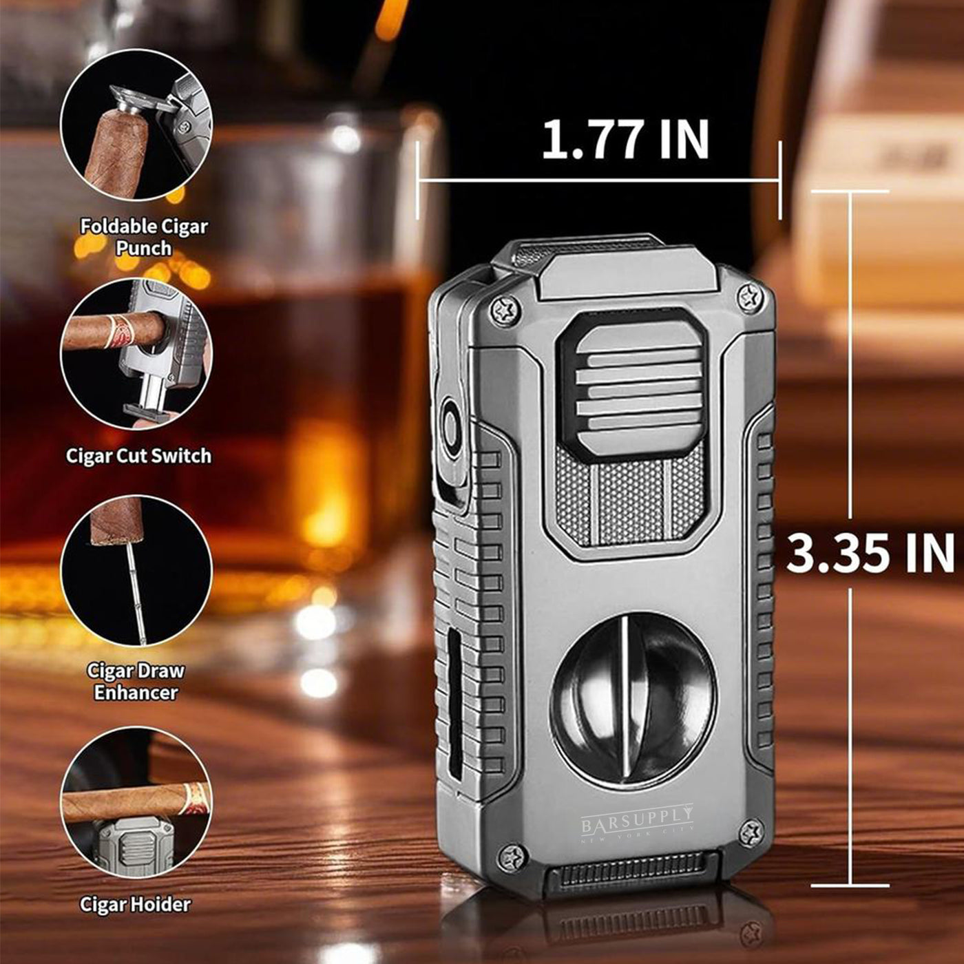 5-in-1 Windproof Metal Lighter with Cigar Cutter & Punch – Premium Mul ...