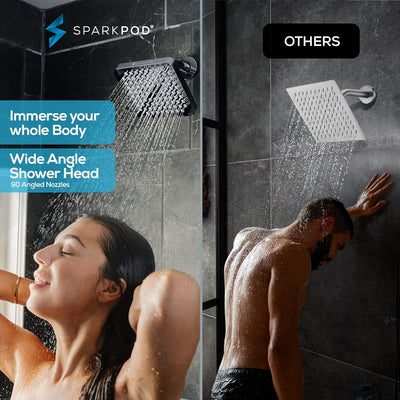 SparkPod Shower Head - High Pressure Rain – 6 inch Square – (Charcoal Grey)