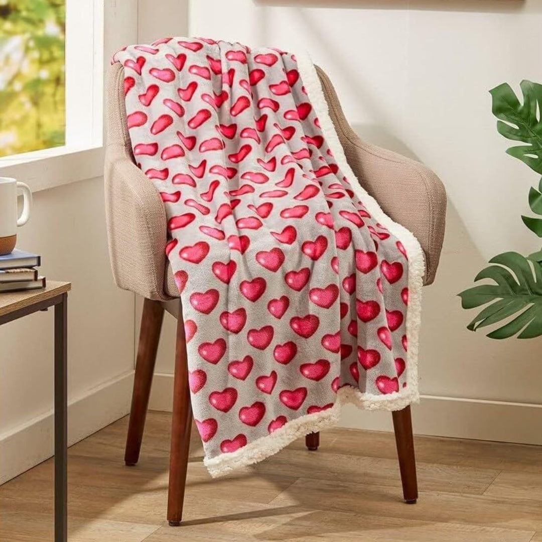 Ultra Plush Valentine's Day Heart-Themed Throw Blanket – Soft, Cozy, and Luxurious Fleece, 50" x 60"