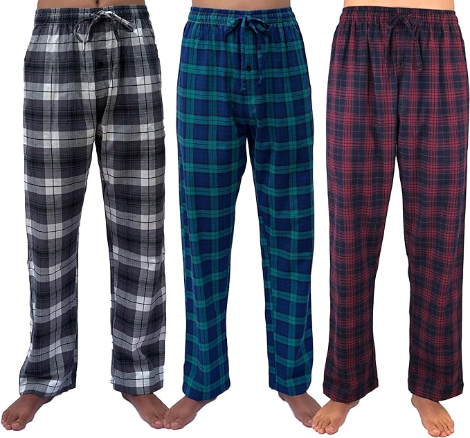 3-Pack Men's 100% Cotton Flannel Pajama Pants