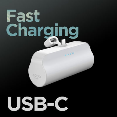USB-C Battery Pack for iPhone 15 and 15 Pro Max - Fast Charging Type-C, Small Power Bank for Travel with Built-in Cable, 4000mAh (Fast Charging Enabled)