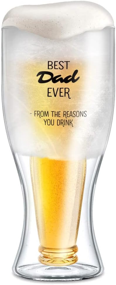 Funny Freezer Glass Gift for Dad for Birthday/Christmas (Freezable Ice Liquid-Gel) Chiller Cooling Cup - Upside Down Beer Bottle Best Dad Ever (Gift Boxed)