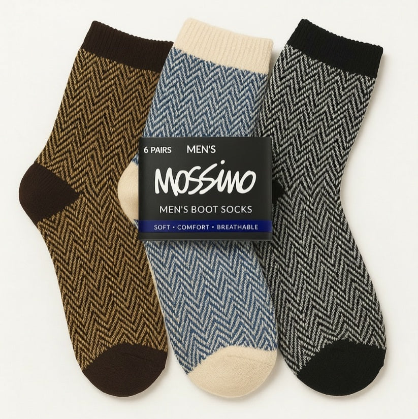 6-Pairs Mossimo Men’s Herringbone Boot Socks – Value Pack (Soft, Warm & Breathable)