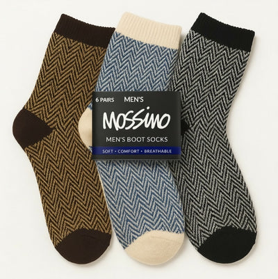 6-Pairs Mossimo Men’s Herringbone Boot Socks – Value Pack (Soft, Warm & Breathable)