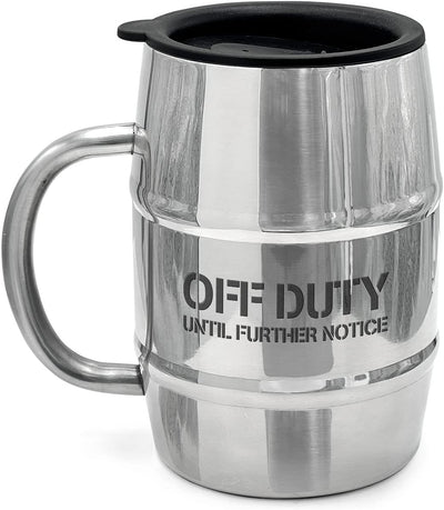 Funny Mug Gift for Men - 17oz Insulated Stainless Steel Beer/Coffee Cup with Handle and Lid for Birthday/Christmas 2023 "Off Duty Until Further Notice (Gift Boxed)