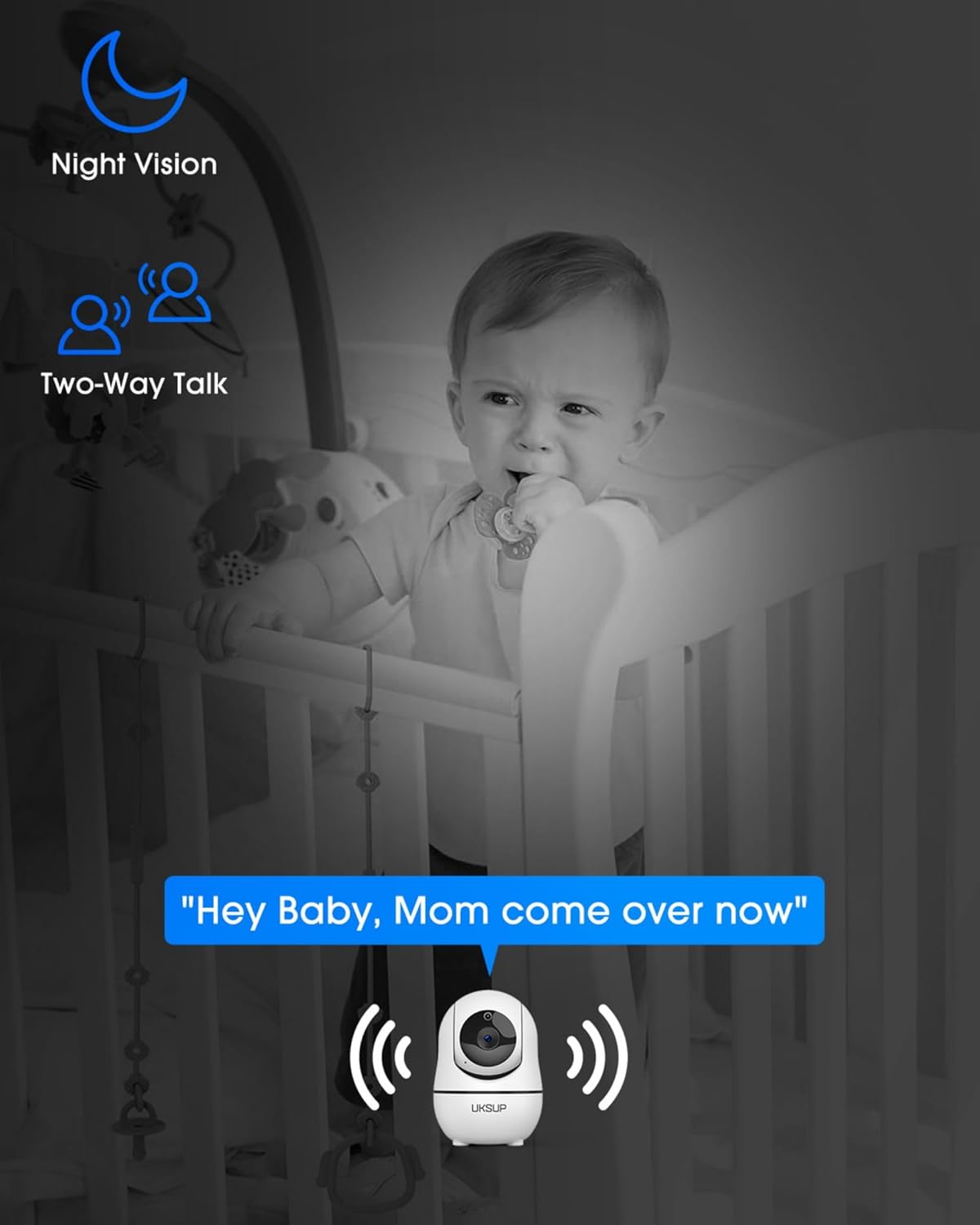 UKSUP Baby Monitor with 4 Cameras and Audio- Video Baby Monitor with 960ft Long Range, Remote Pan-Tilt-Zoom, Night Vision, Temperature Sensor, 2-Way Talk, 8 Lullabies, 30-Hour Battery & No WiFi