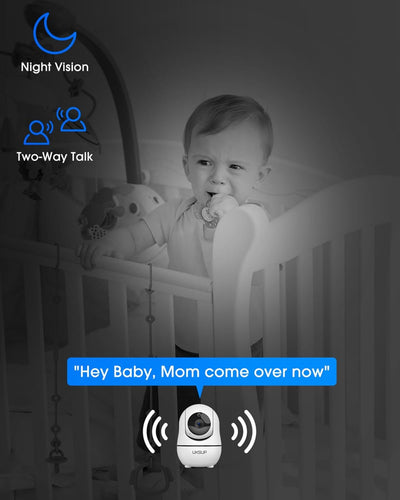 UKSUP Baby Monitor with 4 Cameras and Audio- Video Baby Monitor with 960ft Long Range, Remote Pan-Tilt-Zoom, Night Vision, Temperature Sensor, 2-Way Talk, 8 Lullabies, 30-Hour Battery & No WiFi