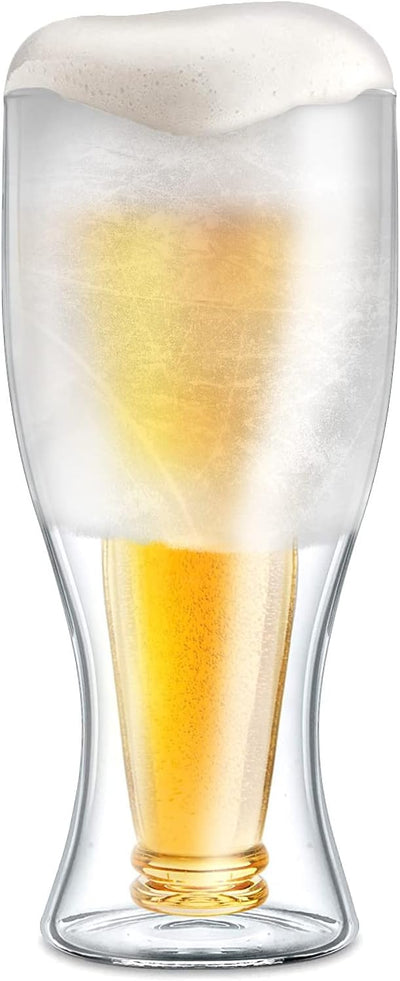 Freezer Beer Glass, Upside Down Beer Bottle Frozen Cup for Ice Cold Drinks (Double Walled Insulated) Great Gift for Beer Lovers (Gift Boxed)