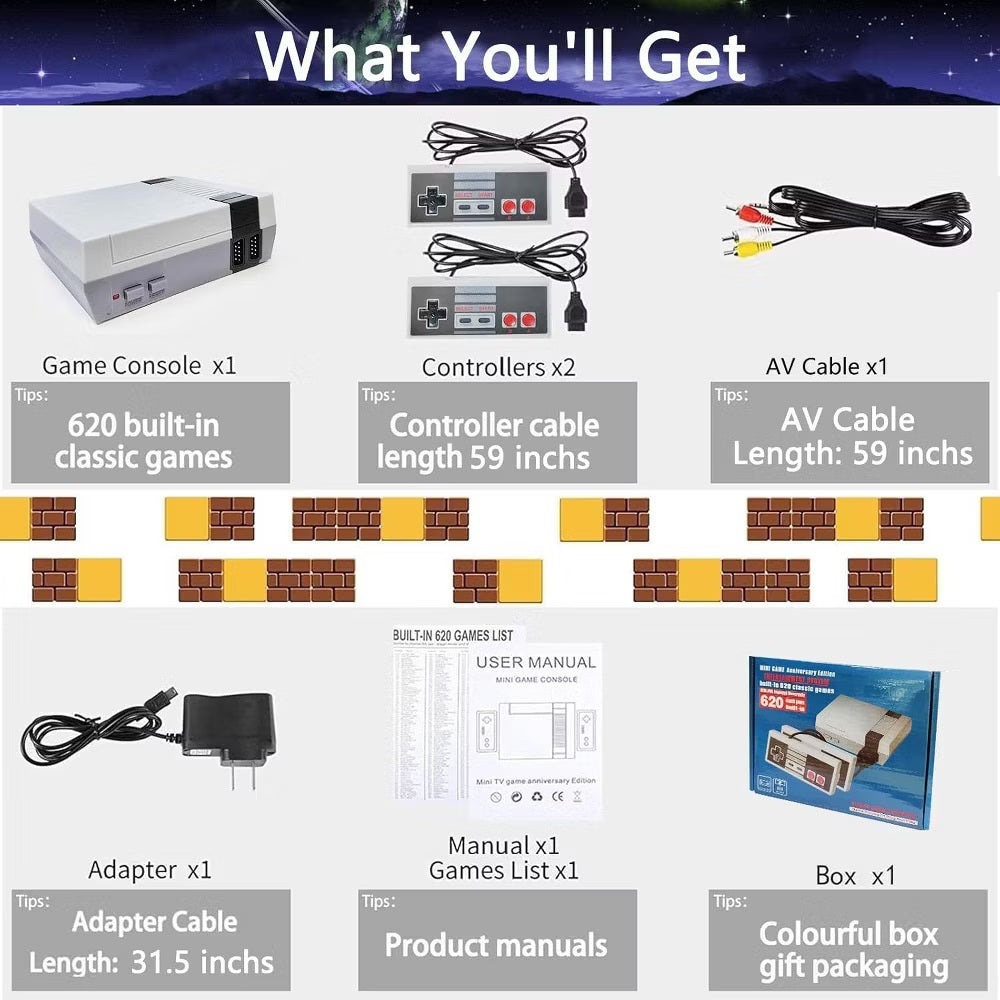 Retro Mini Gaming Console with 620 Classic Games, AV Output, and Dual ...