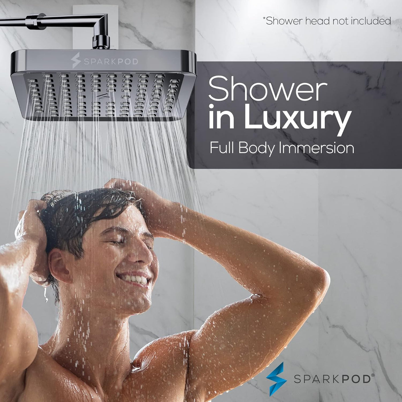 SparkPod Shower Head - High Pressure Rain – 6 inch Square – (Charcoal Grey)