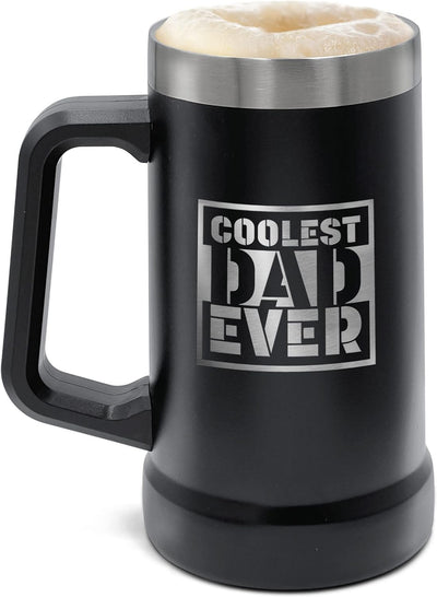 Unique Gift for Dad - XL Stainless Steel Insulated Tumbler Cup with Handle (24oz) Beer Mug for Hot/Cold Drinks, Gift Idea for Christmas Birthday Fathers Day Coolest Dad Ever (Gift-Boxed)