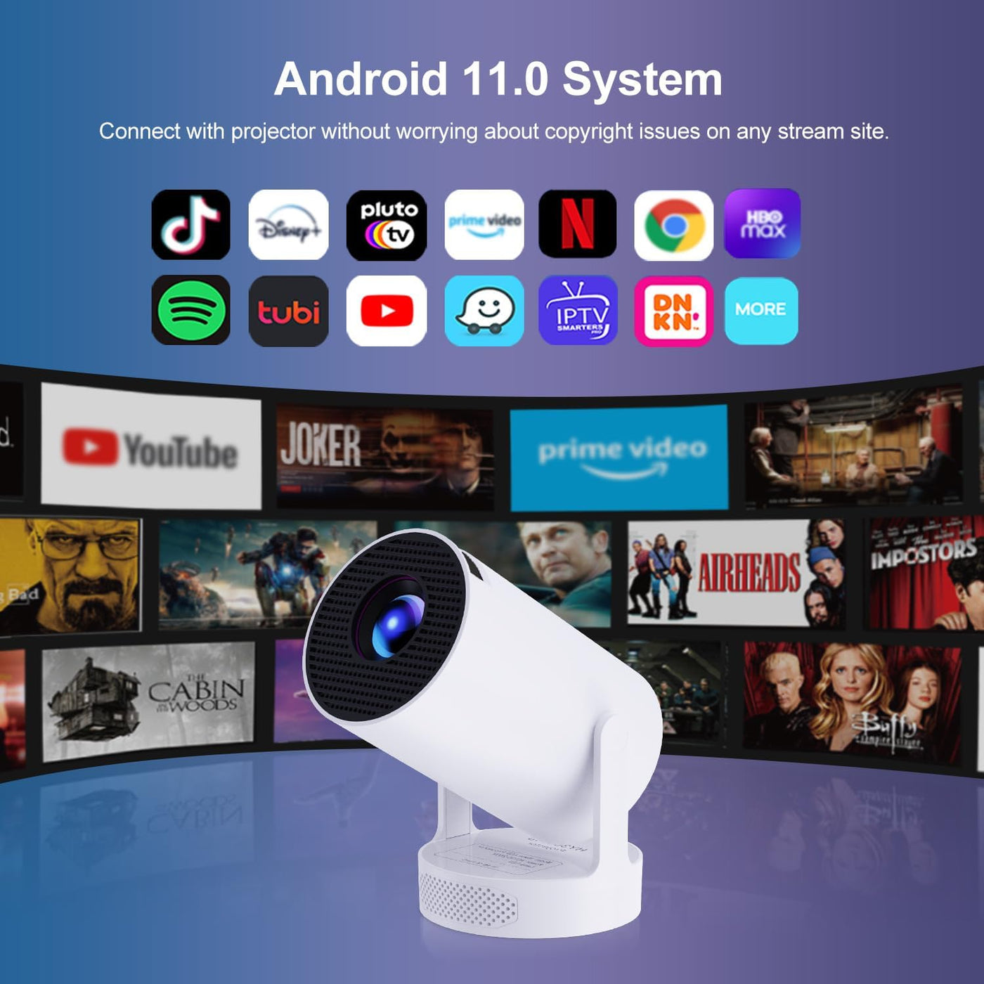 Pro Mini Portable Smart Projector with Android 13, Full HD, WiFi 6, Bluetooth 5.2, Auto Keystone, Built-in Apps for Netflix & YouTube – Works with Phone, Laptop, TV, HDMI, PS5