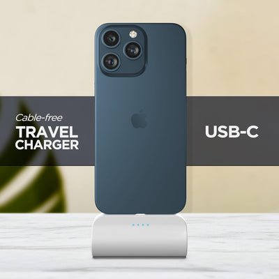 USB-C Battery Pack for iPhone 15 and 15 Pro Max - Fast Charging Type-C, Small Power Bank for Travel with Built-in Cable, 4000mAh (Fast Charging Enabled)