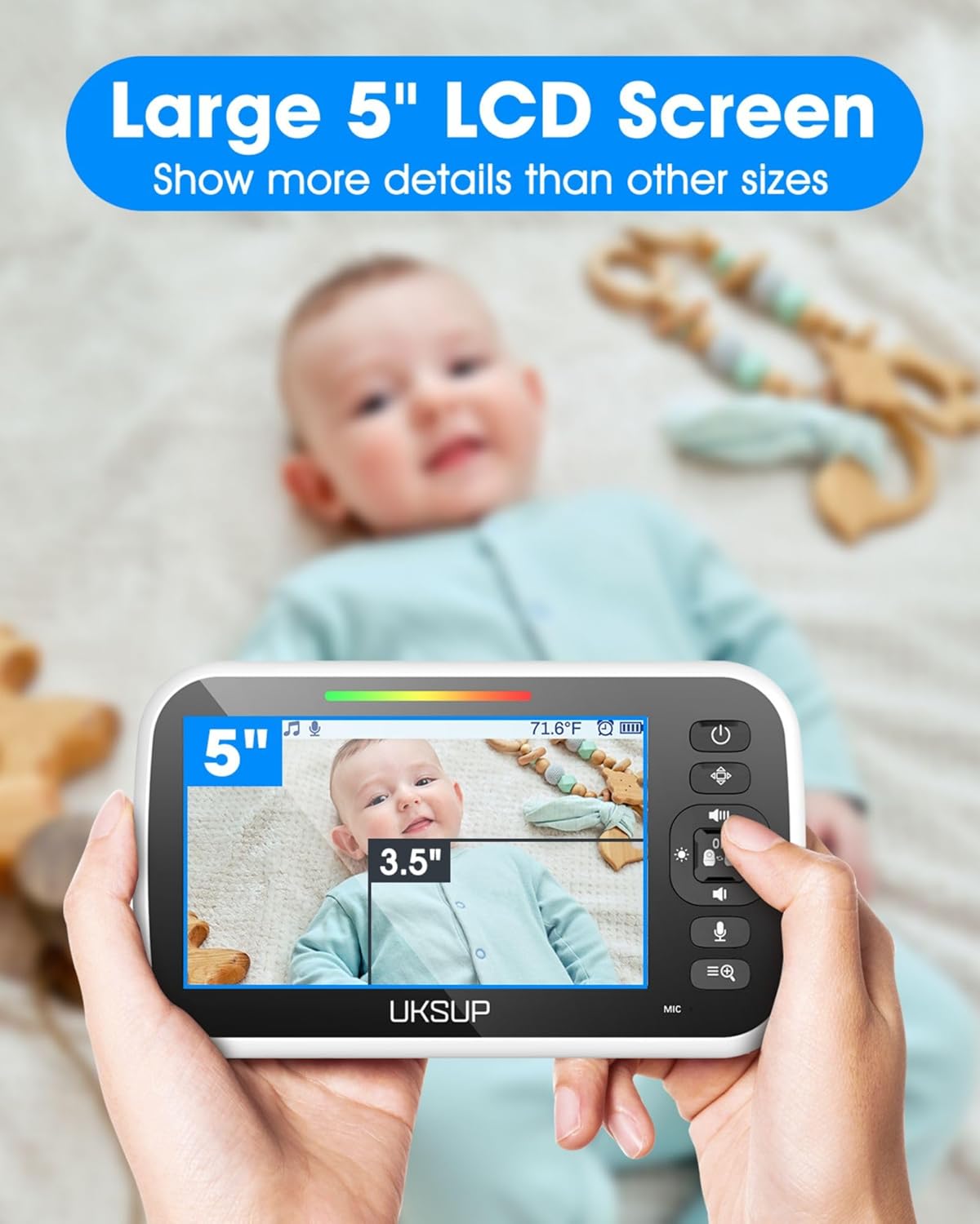 UKSUP Baby Monitor with 4 Cameras and Audio- Video Baby Monitor with 960ft Long Range, Remote Pan-Tilt-Zoom, Night Vision, Temperature Sensor, 2-Way Talk, 8 Lullabies, 30-Hour Battery & No WiFi