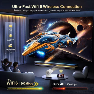 Pro Mini Portable Smart Projector with Android 13, Full HD, WiFi 6, Bluetooth 5.2, Auto Keystone, Built-in Apps for Netflix & YouTube – Works with Phone, Laptop, TV, HDMI, PS5