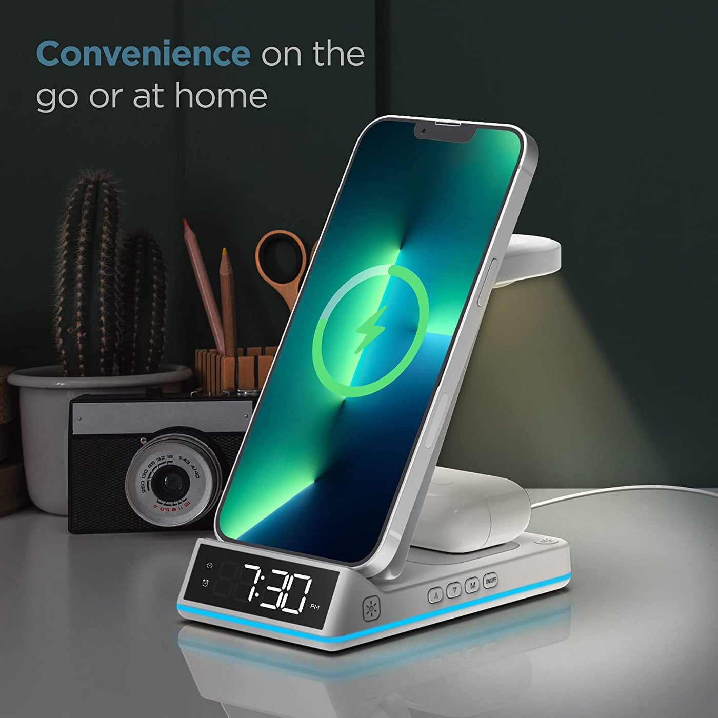 5-In-1 Charging Stand With Alarm Clock & Nightlight