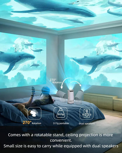 Pro Mini Portable Smart Projector with Android 13, Full HD, WiFi 6, Bluetooth 5.2, Auto Keystone, Built-in Apps for Netflix & YouTube – Works with Phone, Laptop, TV, HDMI, PS5