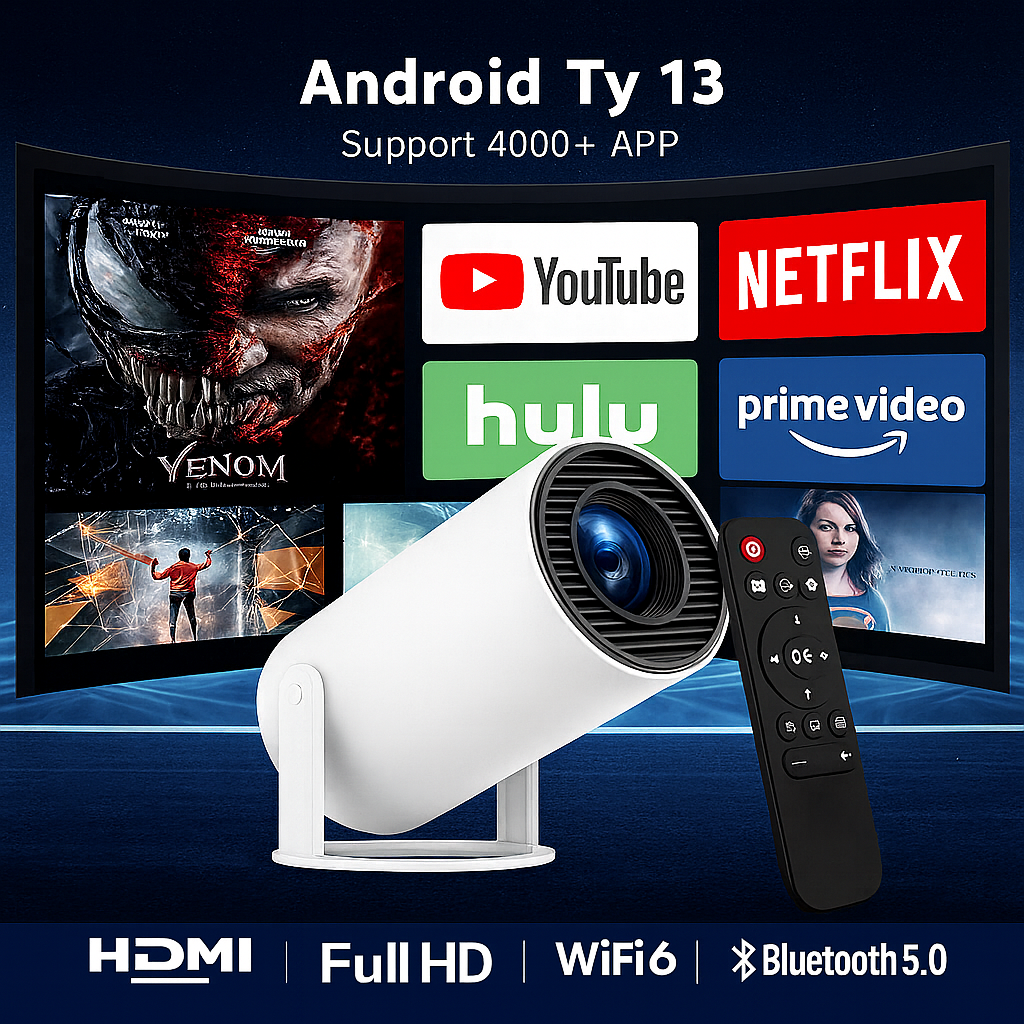 Pro Mini Portable Smart Projector with Android 13, Full HD, WiFi 6, Bl ...