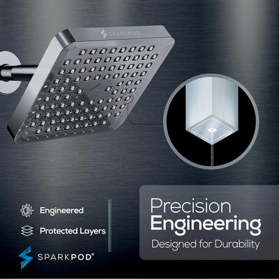 SparkPod Shower Head - High Pressure Rain – 6 inch Square – (Charcoal Grey)