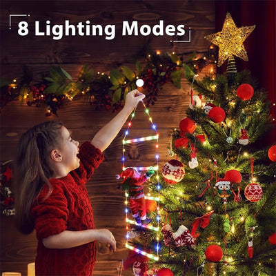 LED Ladder Lights with Climbing Santa Claus - 1m Festive Holiday Decoration for Indoor & Outdoor Use, 8 Lighting Modes, Remote Controlled