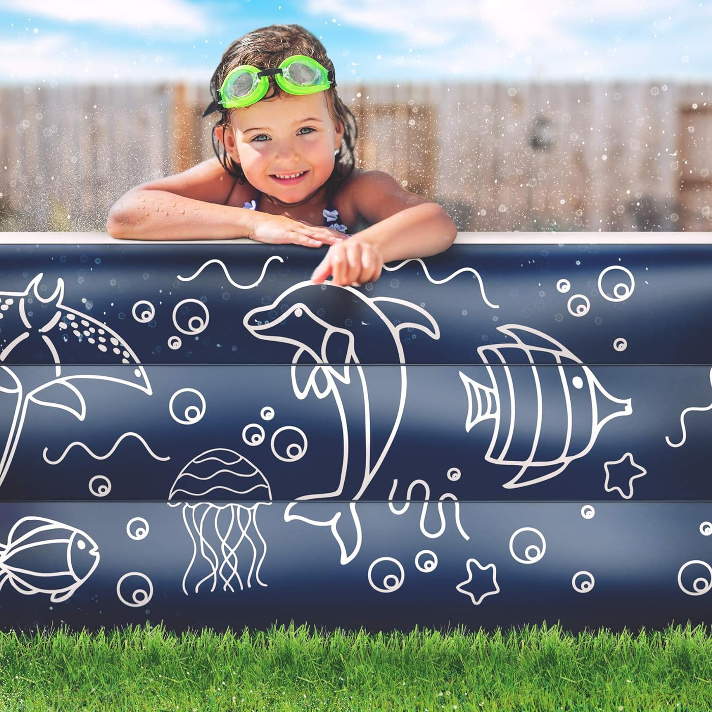 Inflatable Swimming Pool XL for Kids/Adults/Family, Dark Blue (Large 10'x6' Ft / 22" Inches Deep)