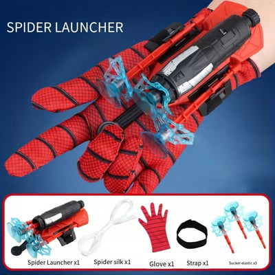 2-Pack Spider Web Launcher Gloves - Red and Blue Hero Toy, 5-Meter Shooting Distance, Absorbable Bullets