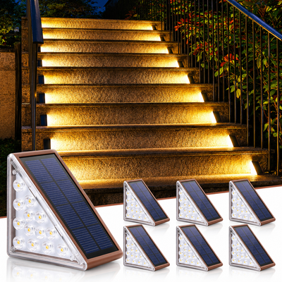 6-Pack Triangle Solar Step Lights Outdoor – IP67 Waterproof LED Stair & Deck Lights (Warm/Cool White)