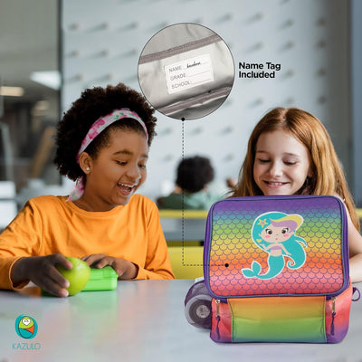 Kazulo Rainbow Mermaid Lunch Bag - Insulated Lunch Box for Kids, With Water Bottle Holder & Shoulder Strap