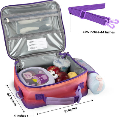 Kazulo Rainbow Mermaid Lunch Bag - Insulated Lunch Box for Kids, With Water Bottle Holder & Shoulder Strap