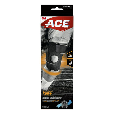 ACE Brand Knee Support with Side Stabilizers, Adjustable, Black/Gray, 1 Support