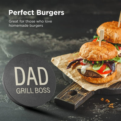 Grilling Gift for Dad, Non-Stick Hamburger Press Patty Maker, Aluminum BBQ Burger Mold “Dad Grill Boss” for Fathers Day/Birthday Boxed