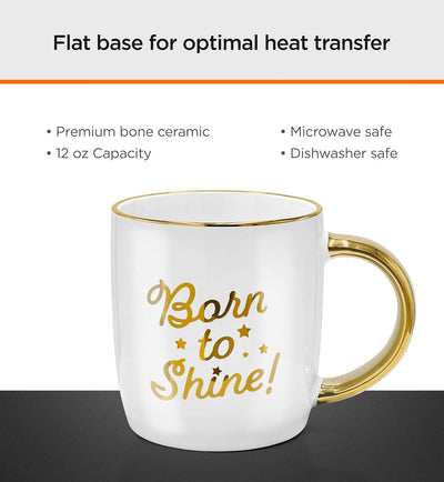 Coffee Mug with Warmer, Motivational Electric Heated Cup for Coffee Lover Gifts for Birthday/Christmas, 12oz Born to Shine (Gift Boxed)